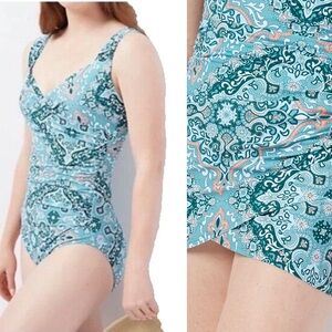 Jantzen Tummy Control One‎ Piece Swimsuit With Matching Ruched Over Skirt 14
